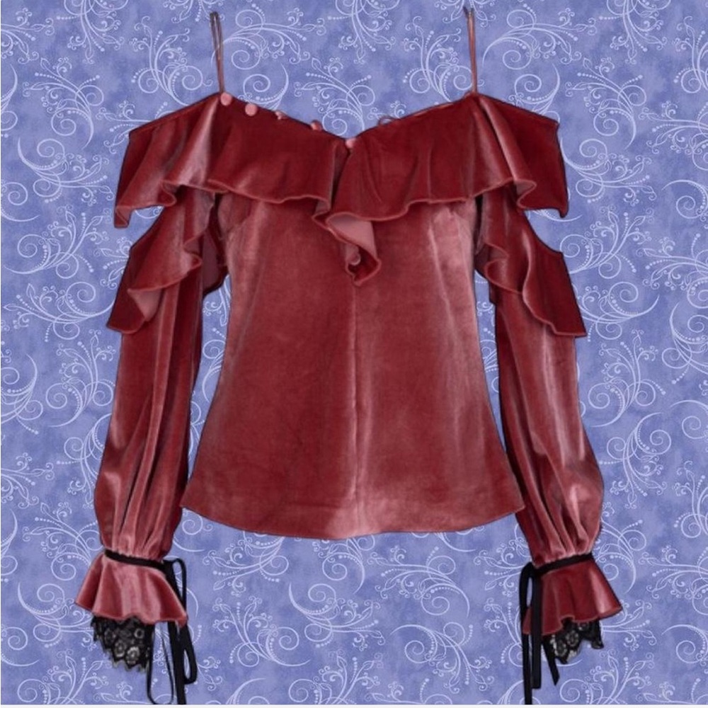 SOLD❤️💰Self-Portrait Burgundy Ruffle Off-Shoulder Blouse